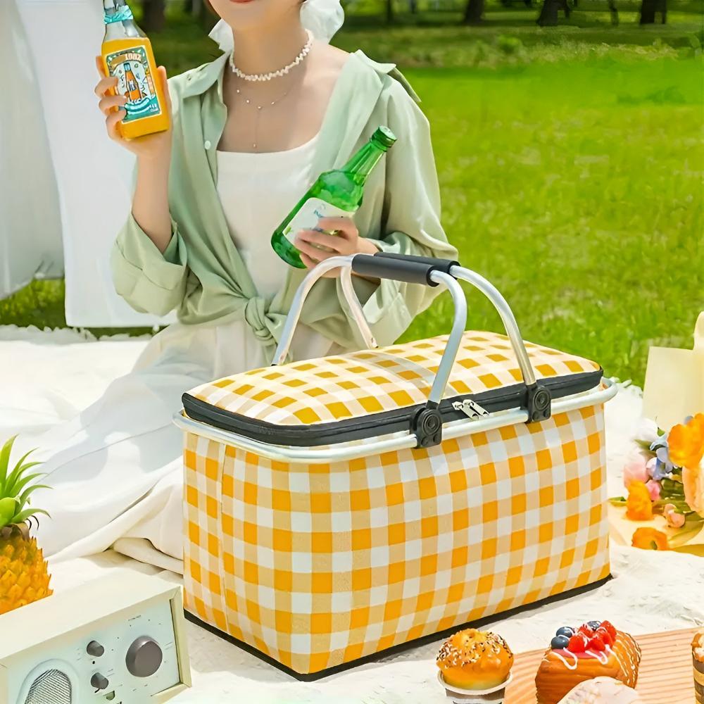 Cesto da picnic a quadri 22L | Pieghevole e isolato | Telaio in alluminio