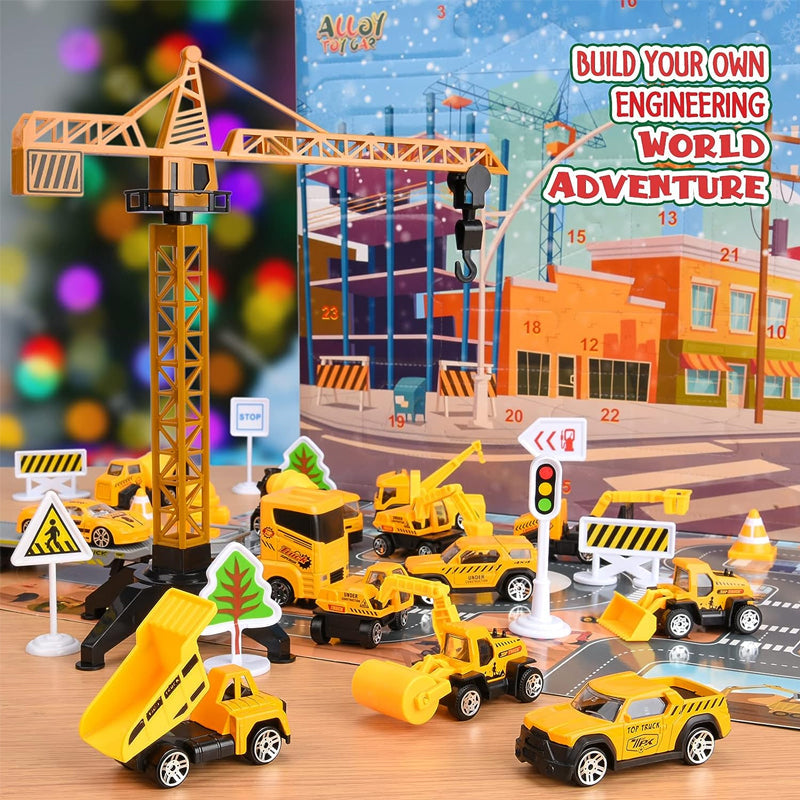 Kranoli | Adventskalender für Kinder mit Fahrzeugen, Kran und Spielbrett