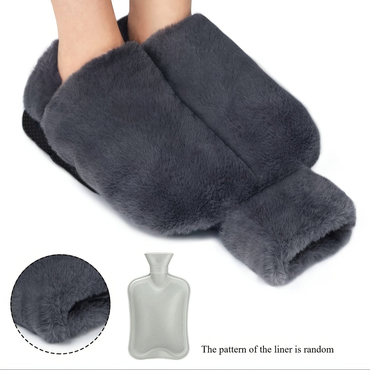 Pedova | Chauffe-pieds avec bouillotte de 2 litres et housse en peluche, pointure 36–42