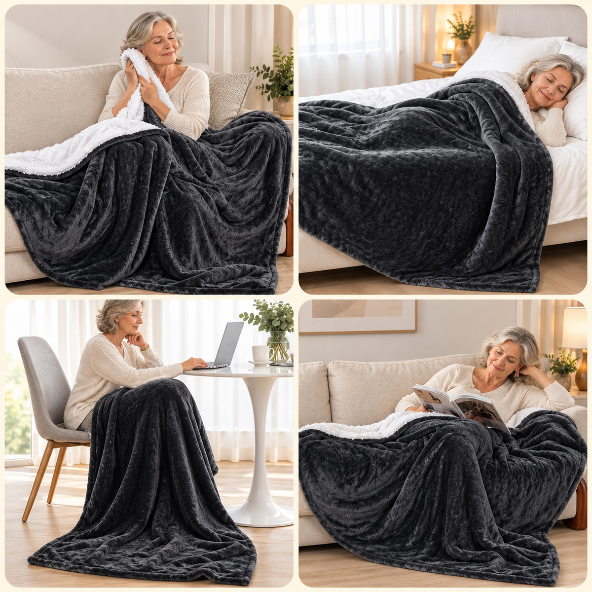 Flanora | Heizdecke aus Flanell und Sherpa mit Fernbedienung und Timer
