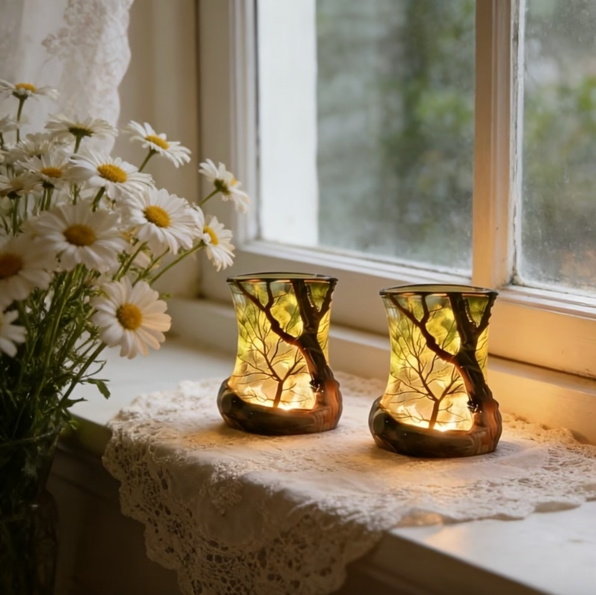 Sylvara | Tischlampe kabellos mit Baumschatten-Projektion und LED-Licht