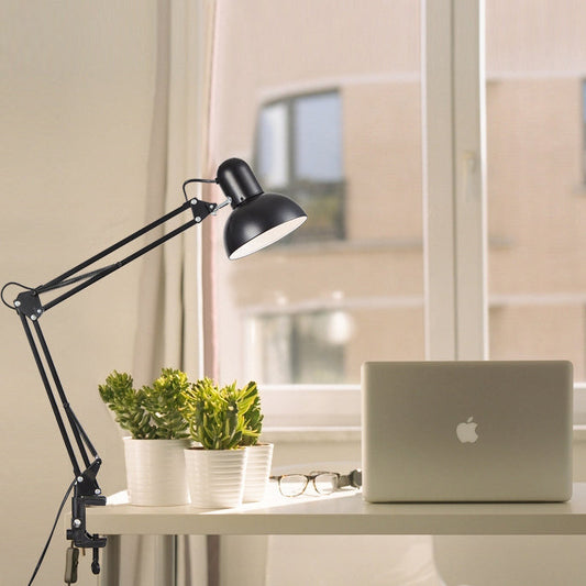 Lámpara de mesa moderna y minimalista con brazo largo extensible y pinza, de ABS, 1 luz, para el dormitorio