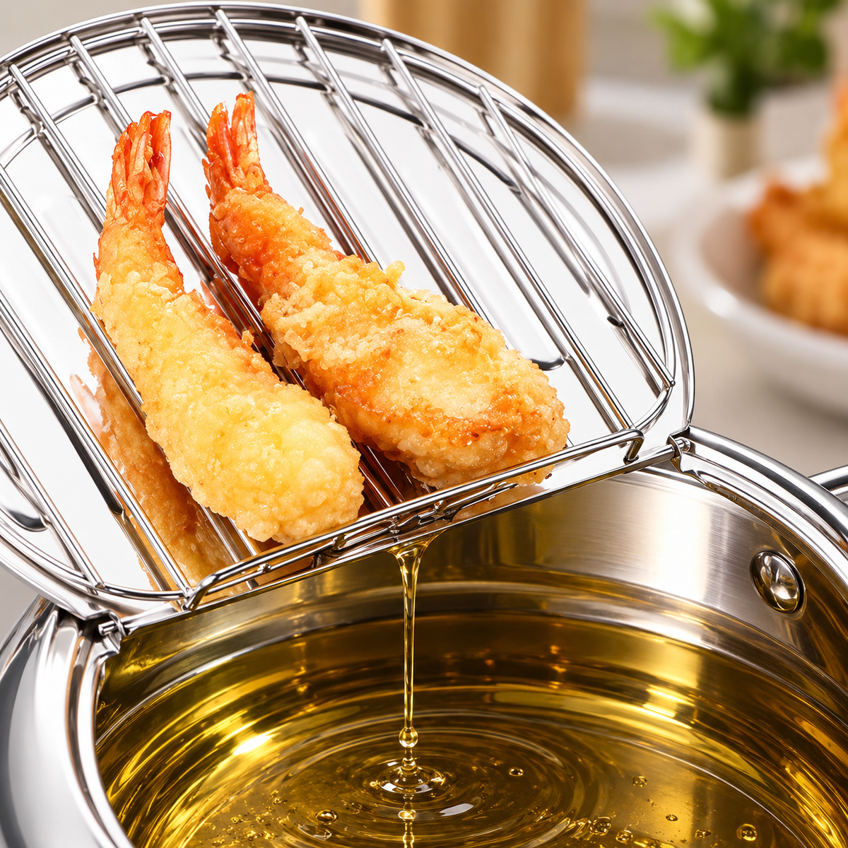 Fritora | Freidora de acero inoxidable con termómetro y rejilla, 2,2 L