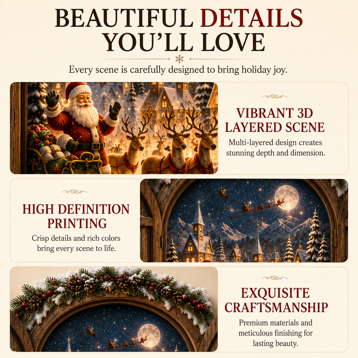 Nordelia | Lighted Christmas Window Wall Decor with 3D North Pole Scene