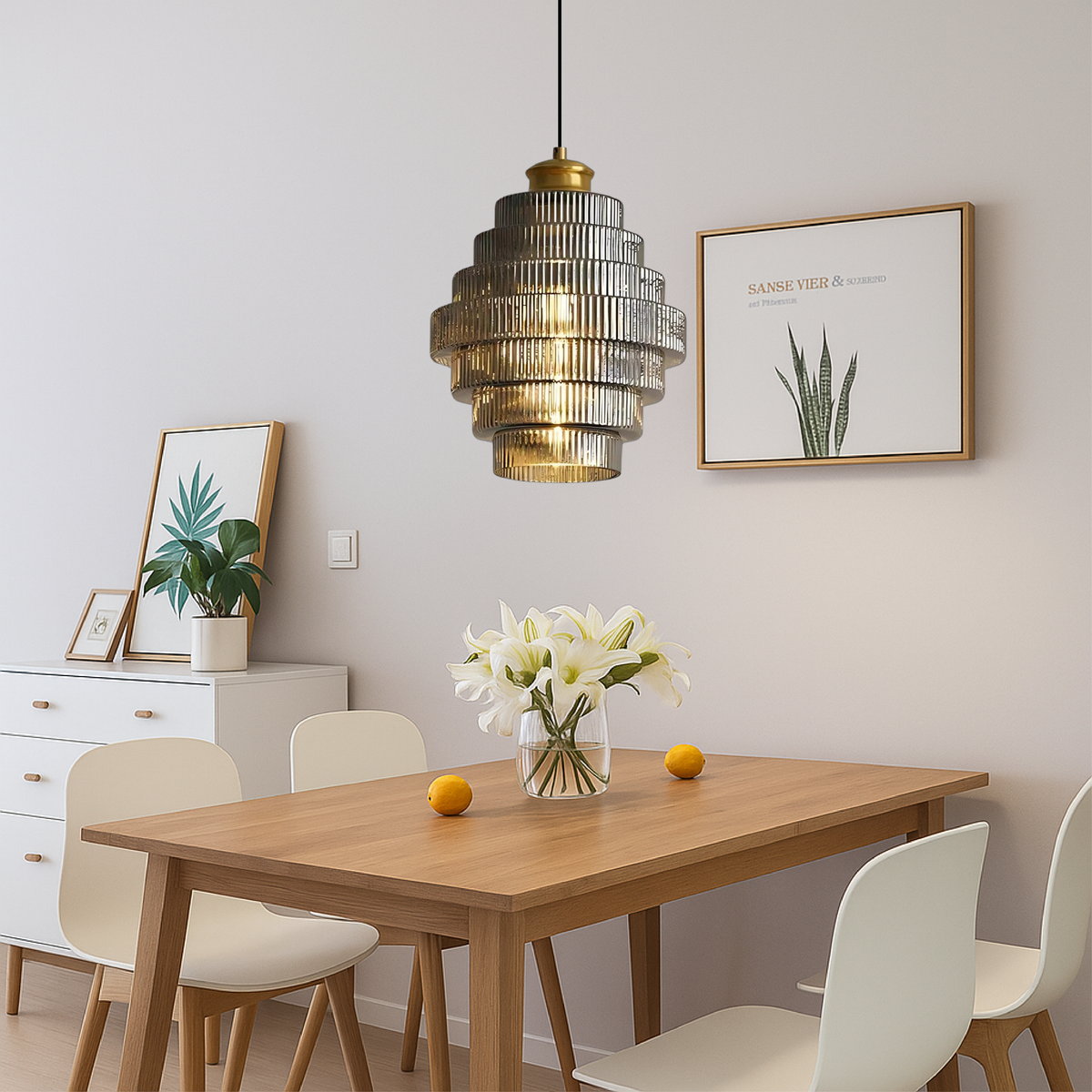 Ambrila | Pendelleuchte mit gestuftem Glasschirm, E27, Kabel bis 150 cm