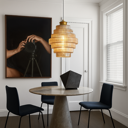 Ambrila | Pendelleuchte mit gestuftem Glasschirm, E27, Kabel bis 150 cm