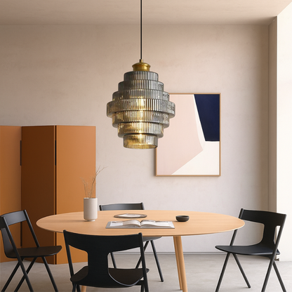 Ambrila | Pendelleuchte mit gestuftem Glasschirm, E27, Kabel bis 150 cm