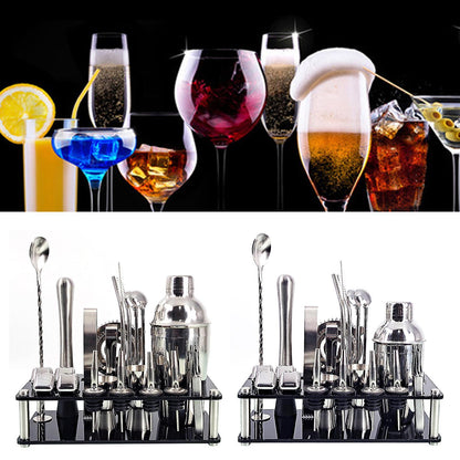 Kit Barkeeper 23 pezzi | Set shaker per cocktail in acciaio inox con supporto in bambù | Accessori professionali per bar