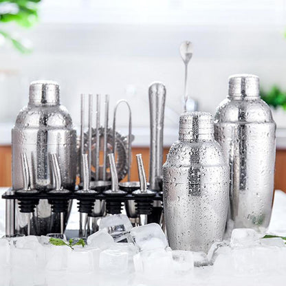 Kit Barkeeper 23 pezzi | Set shaker per cocktail in acciaio inox con supporto in bambù | Accessori professionali per bar