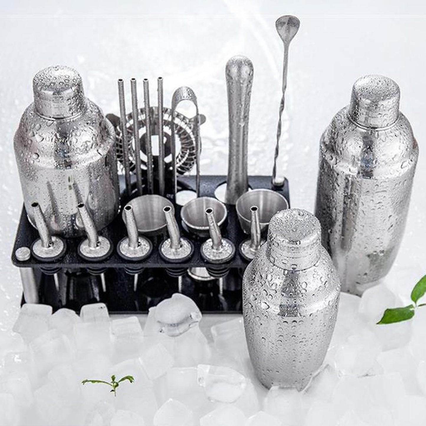 Kit Barkeeper 23 pezzi | Set shaker per cocktail in acciaio inox con supporto in bambù | Accessori professionali per bar