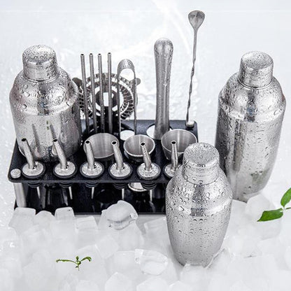 Kit Barkeeper 23 pezzi | Set shaker per cocktail in acciaio inox con supporto in bambù | Accessori professionali per bar