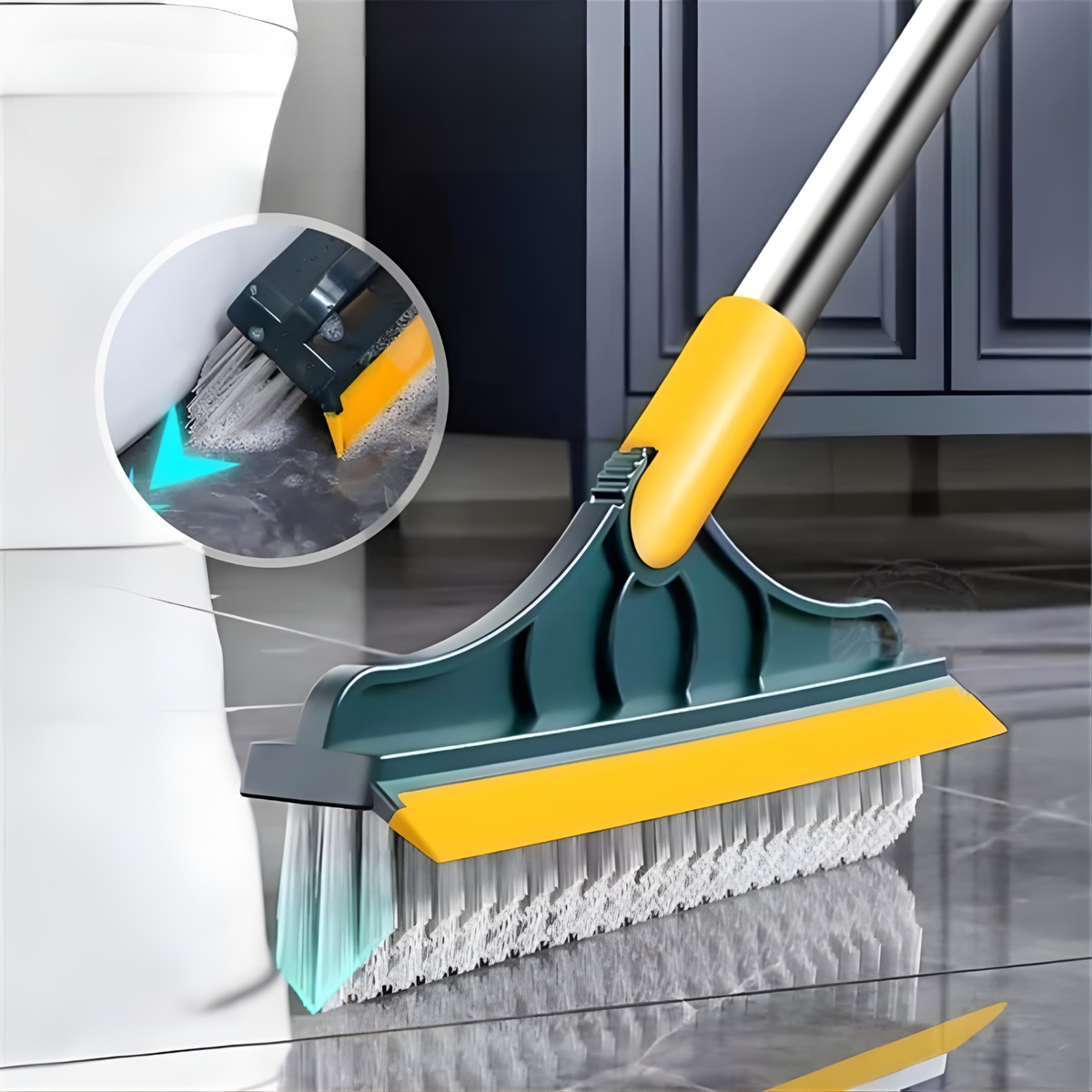 Wischano | Fregona de suelo 3 en 1 con cepillo y limpiacristales, giratoria 180°