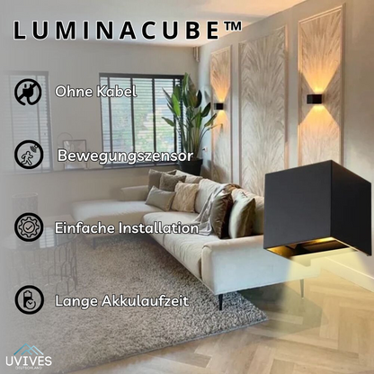 LuminaCube | Kabellose LED Wandleuchte mit Akku und Bewegungssensor, 3000 K