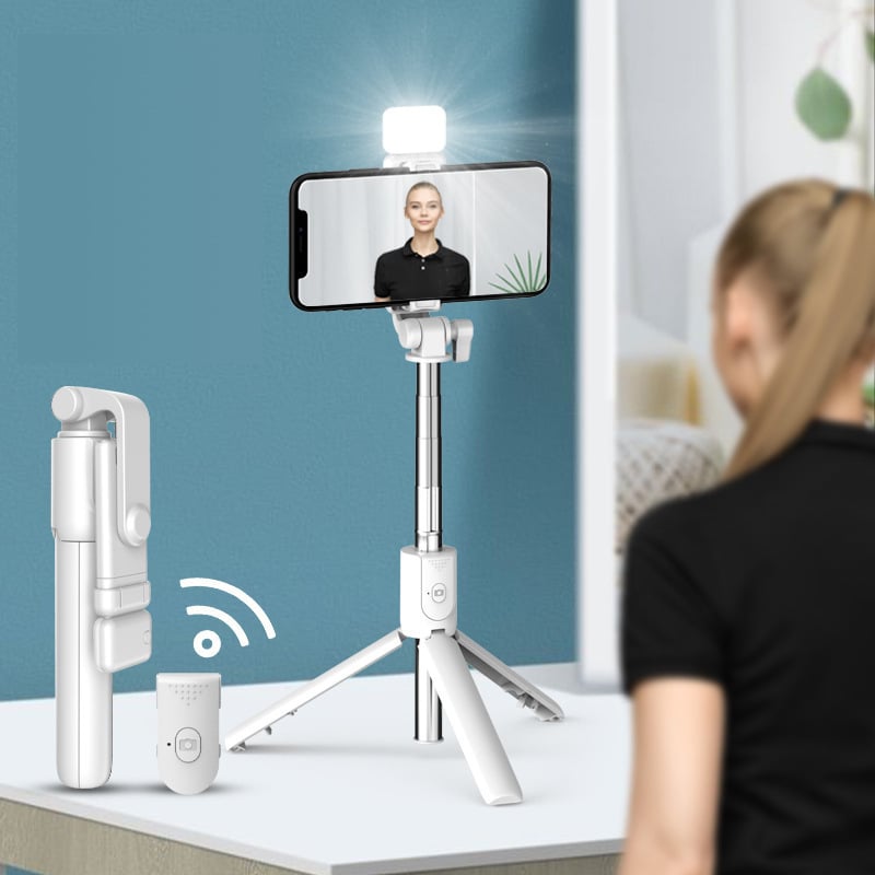 Selvano | Asta per selfie con treppiede, telecomando Bluetooth e luce LED