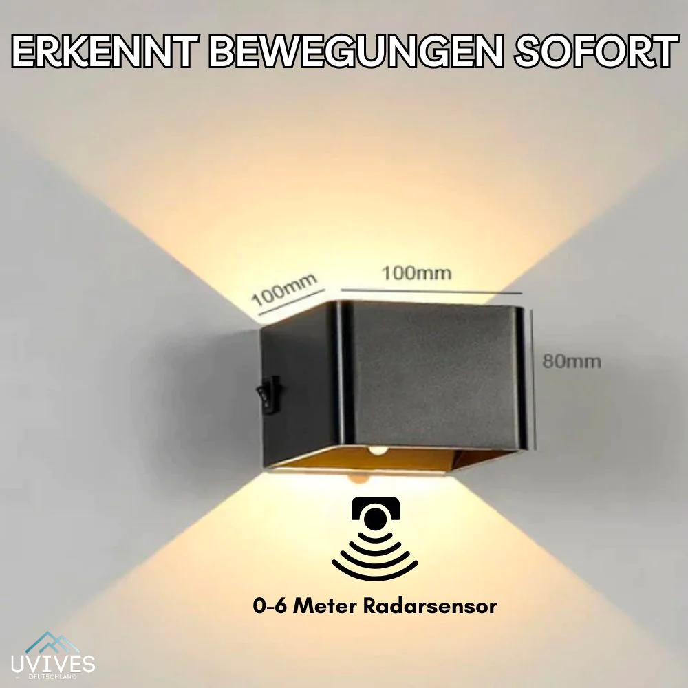 LuminaCube | Kabellose LED Wandleuchte mit Akku und Bewegungssensor, 3000 K