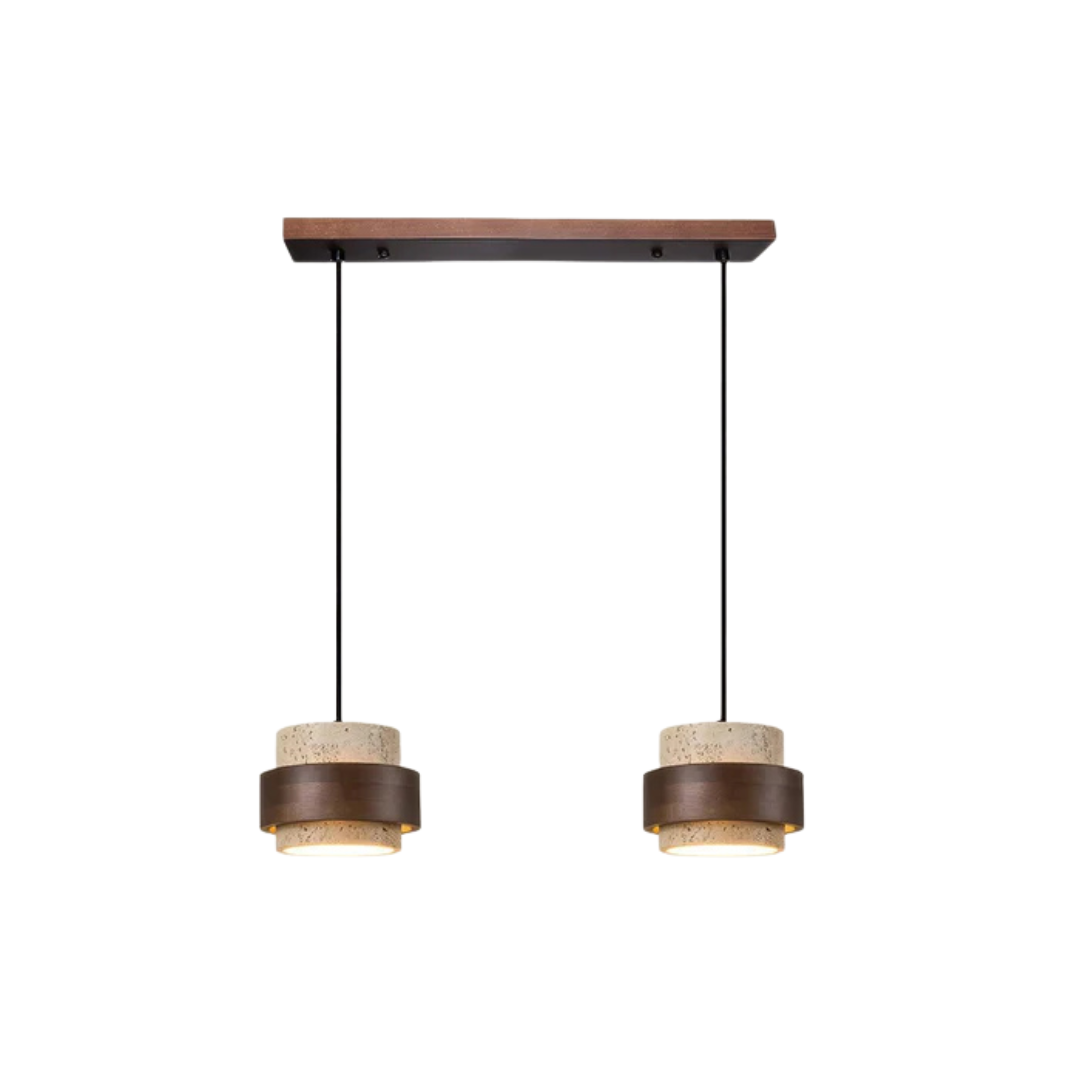 Vira Sabi | Lampada a sospensione in travertino e legno in stile Wabi-Sabi