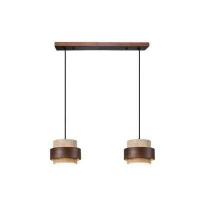 Vira Sabi | Lampada a sospensione in travertino e legno in stile Wabi-Sabi