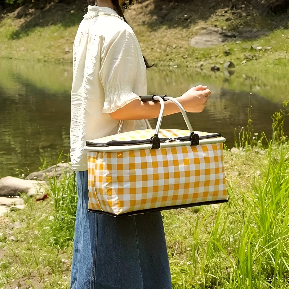 Cesto da picnic a quadri 22L | Pieghevole e isolato | Telaio in alluminio