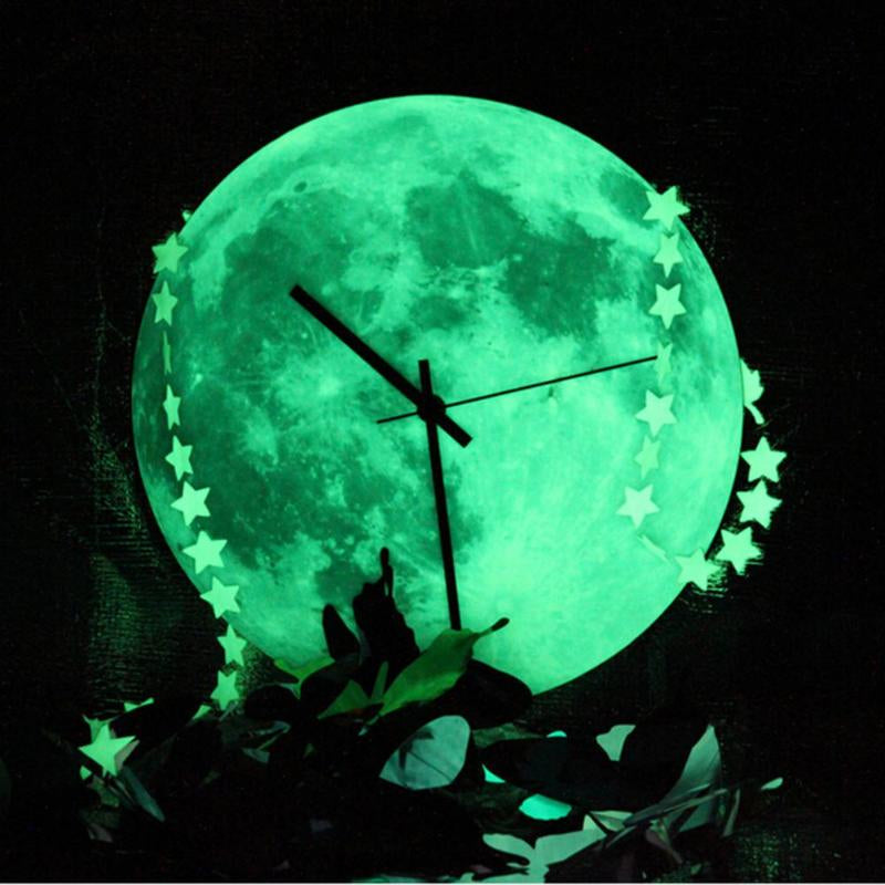 Lunaris Glow | Orologio da parete lunare luminoso al buio | Design da parete luminoso per giorno e notte