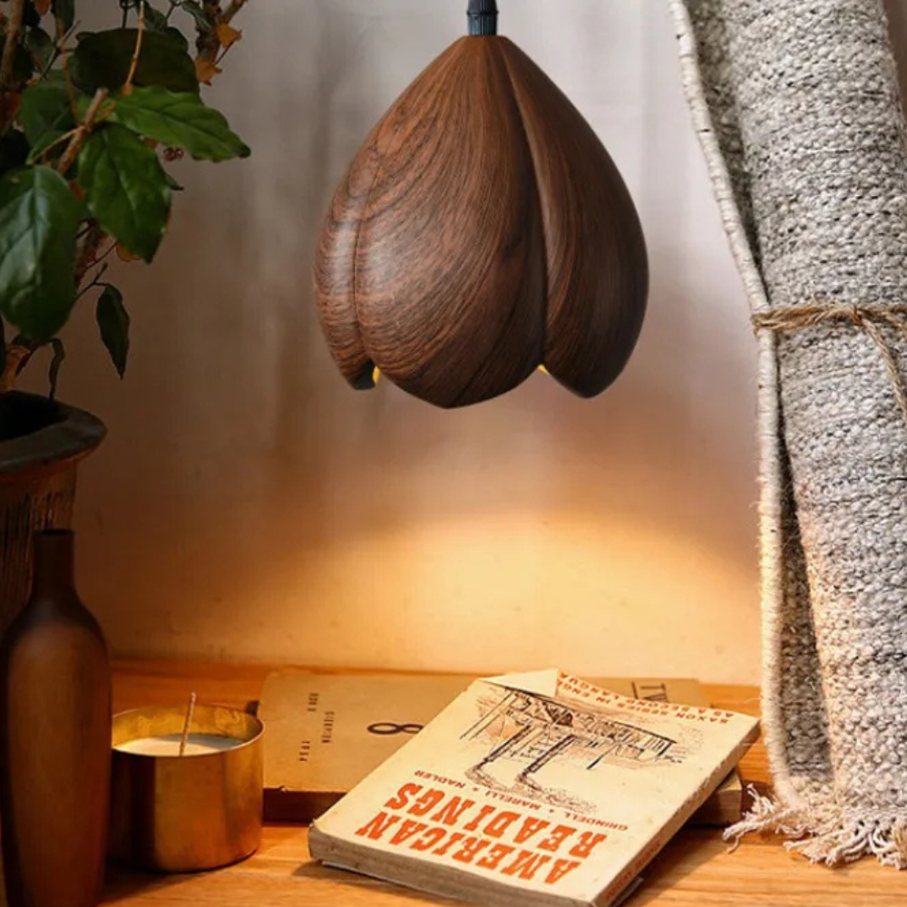 NordLume Lampada | Lampada a sospensione moderna in legno di noce marrone, stile scandinavo