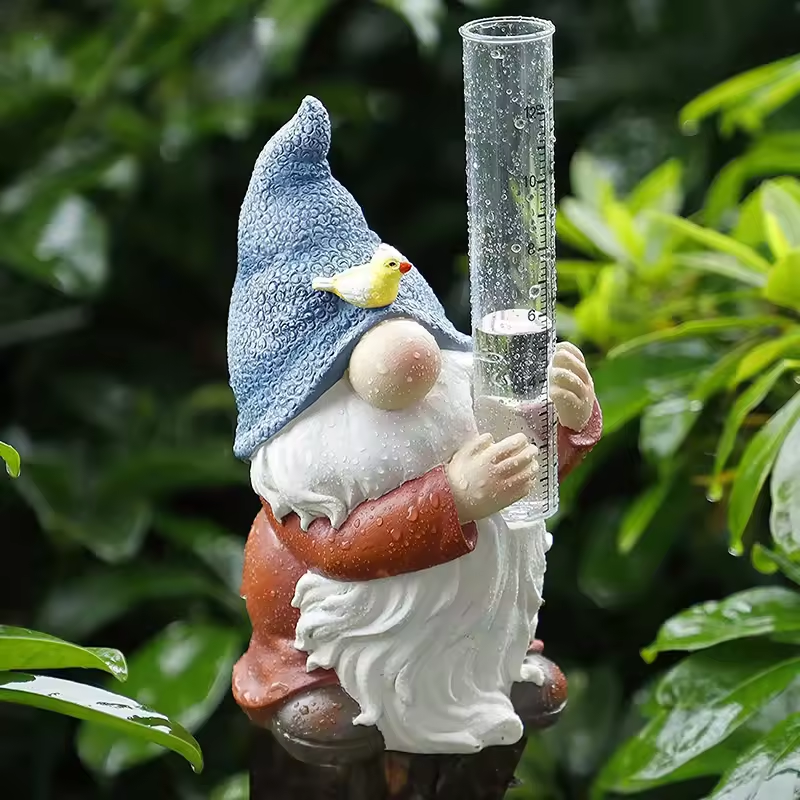 Nano da giardino con pluviometro | Figura decorativa da giardino | Resistente alle intemperie | Resina