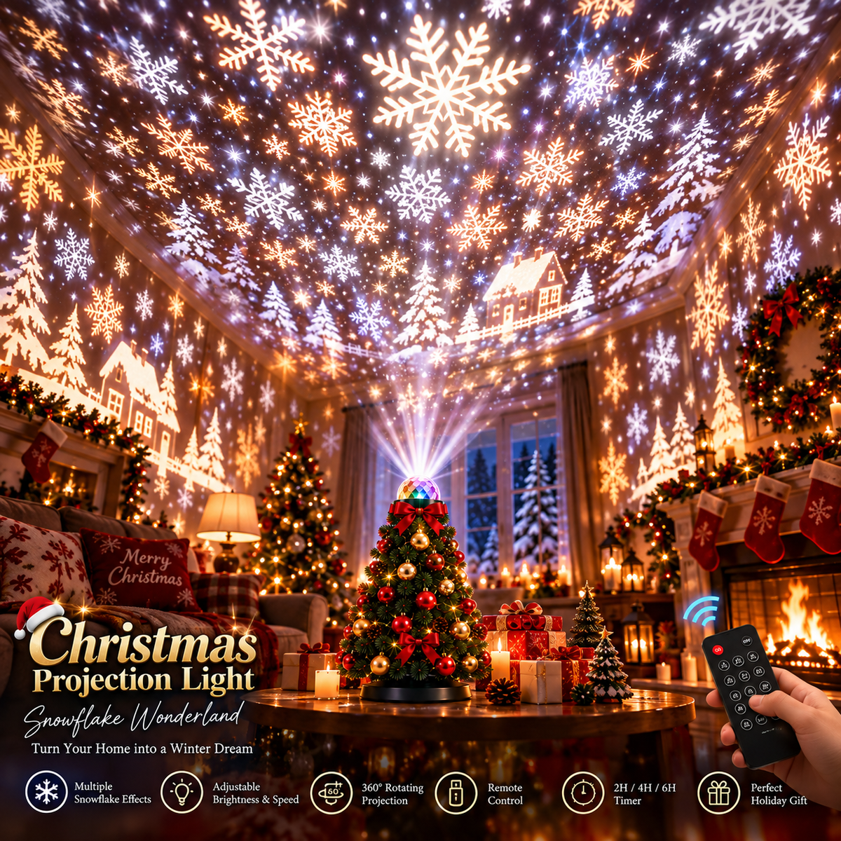Projora | LED Weihnachtsbeleuchtung Projektor mit 15+ Motiven und Fernbedienung