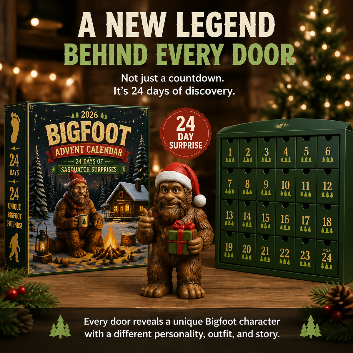 Bergolo | Advent Calendar with 24 Collectible Bigfoot Figures to Display