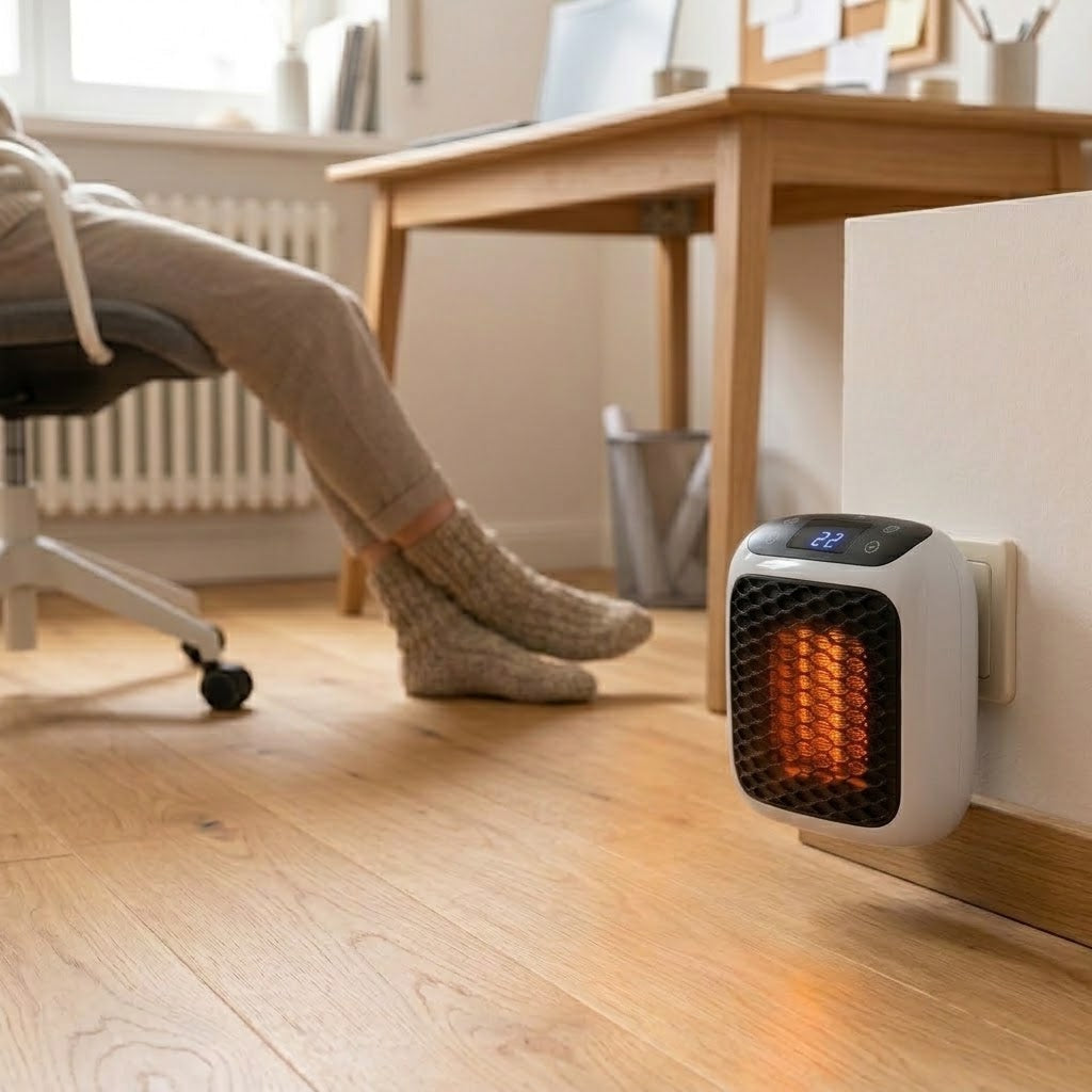 Warmelo | Radiateur soufflant sur prise 400 W, thermostat 15–32 °C et écran