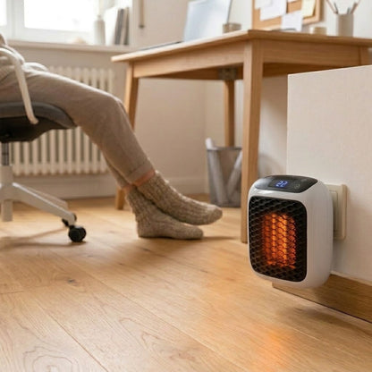 Warmelo | Radiateur soufflant sur prise 400 W, thermostat 15–32 °C et écran