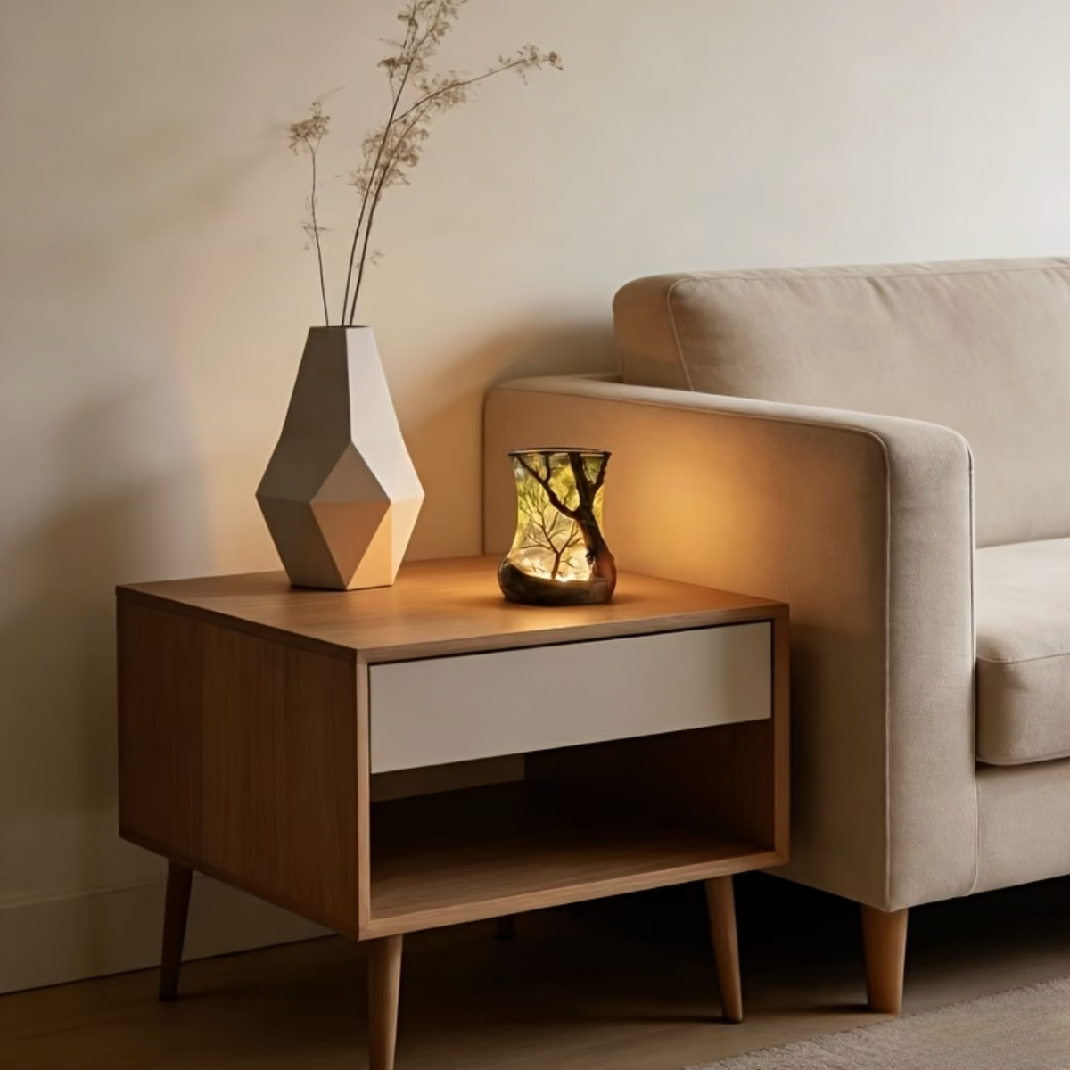 Sylvara | Tischlampe kabellos mit Baumschatten-Projektion und LED-Licht