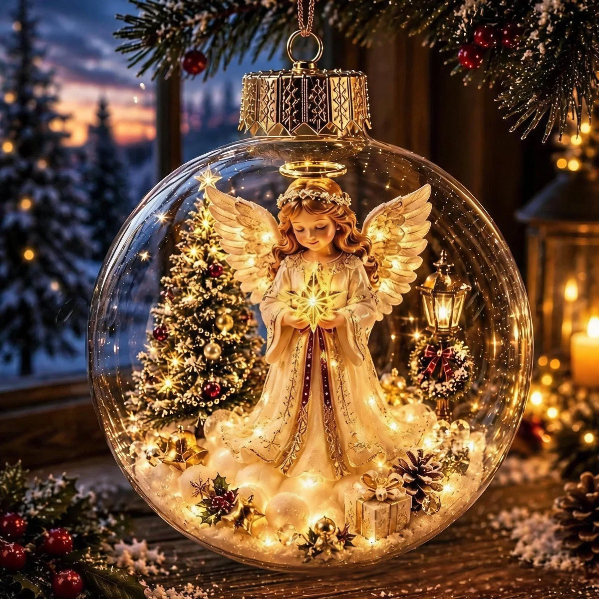 LuminaraCharm | Adorno navideño luminoso con escena invernal en miniatura