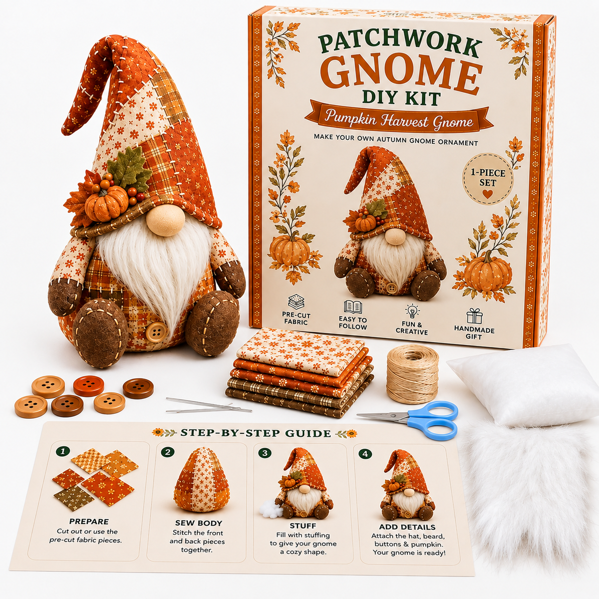 Rosela | Patchwork Wichtel Figur Nähset, Handnähen, ca. 16 cm, 8 Motive