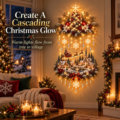 Wintara | Beleuchtete Weihnachtsdeko für die Wand mit Baum und Dorf, 80 cm
