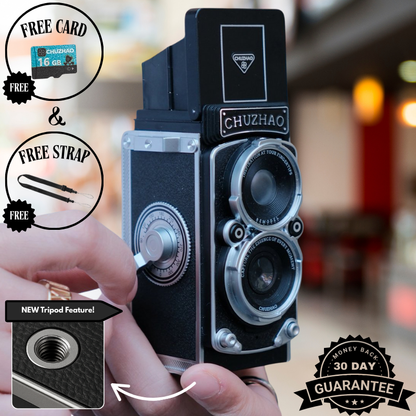 Zwilvio | Cámara digital con diseño vintage TLR, 12 MP, 1080p y 10 objetivos