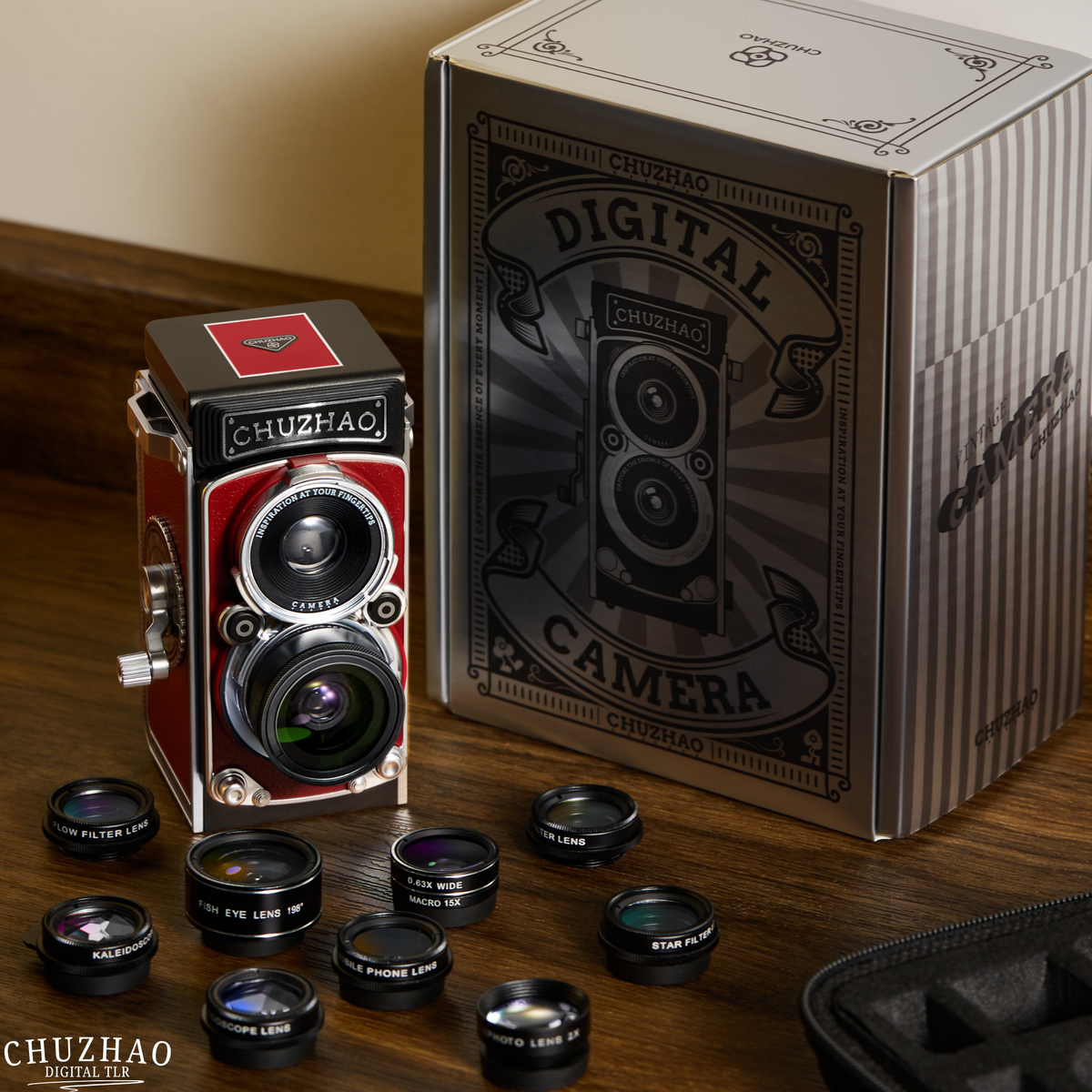 Zwilvio | Cámara digital con diseño vintage TLR, 12 MP, 1080p y 10 objetivos