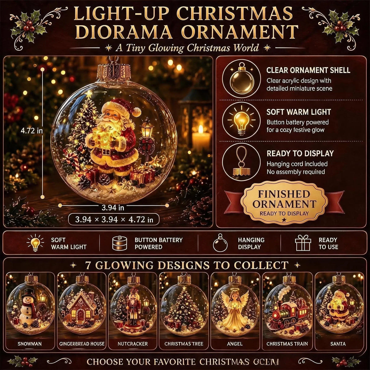 LuminaraCharm | Adorno navideño luminoso con escena invernal en miniatura