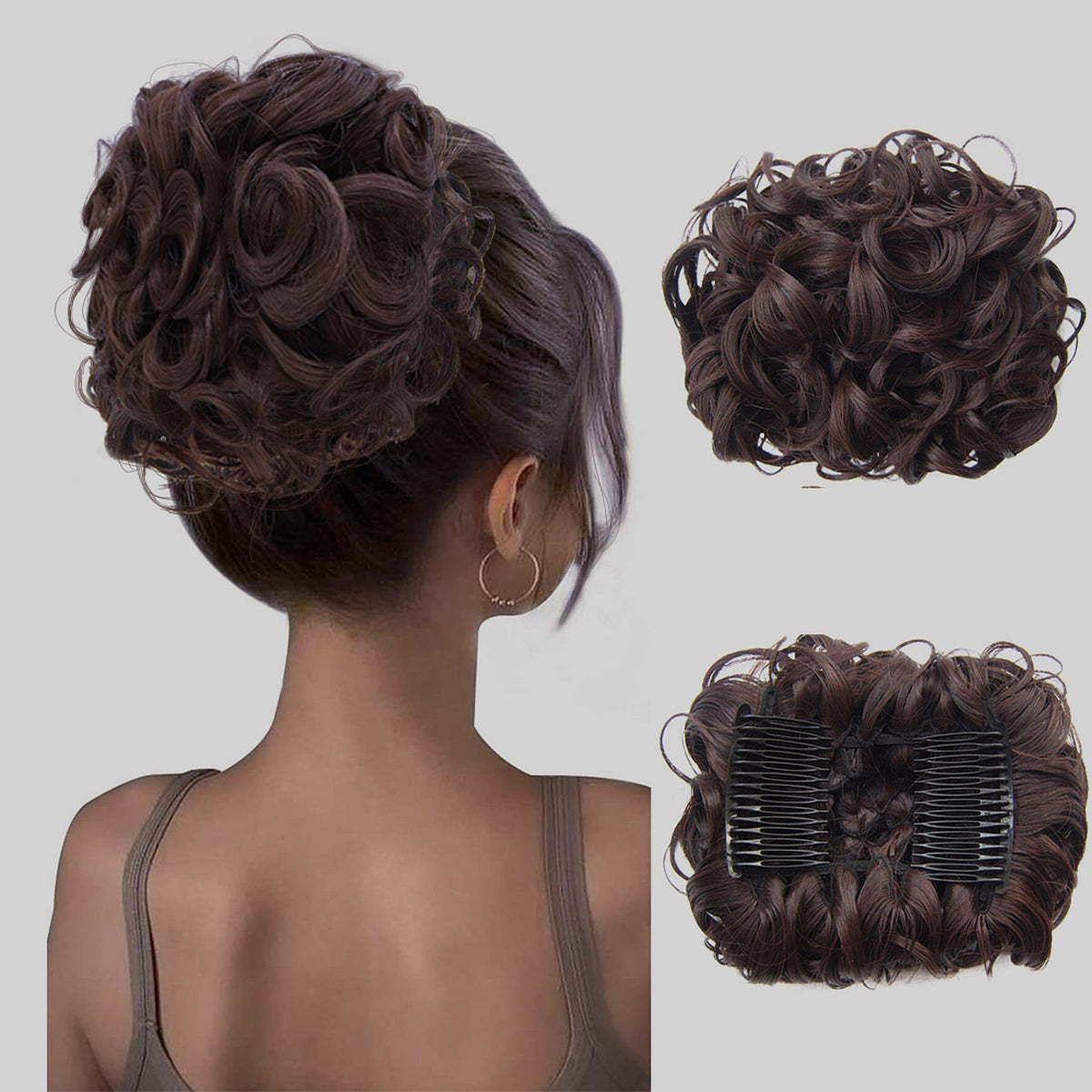 Duttina | Lockiger Messy-Bun-Haarteil mit Gummiband, 2er-Set