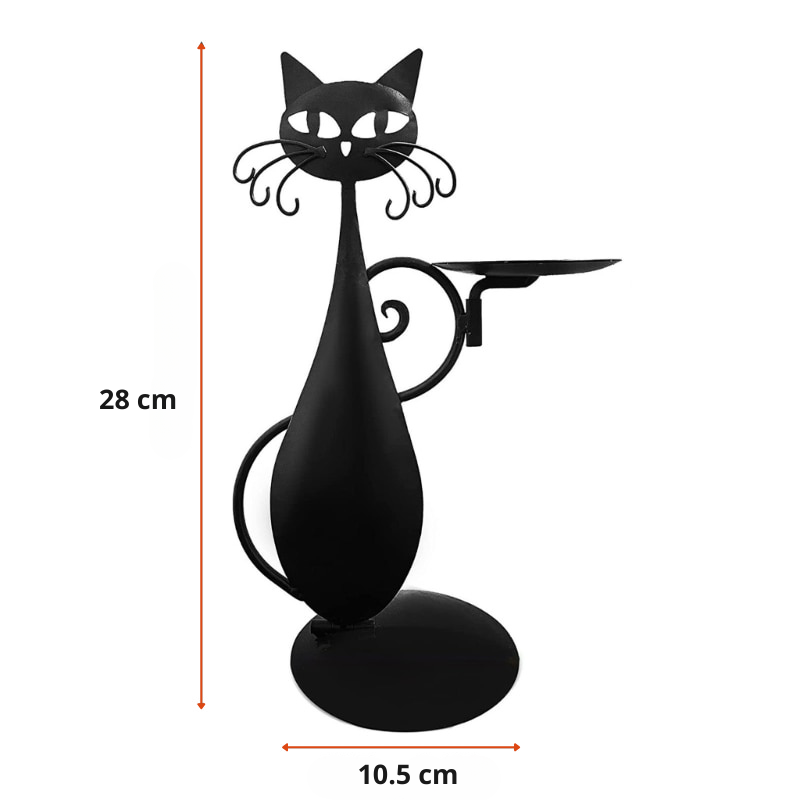 Noctura Catlight | Portacandele nero a forma di gatto in metallo