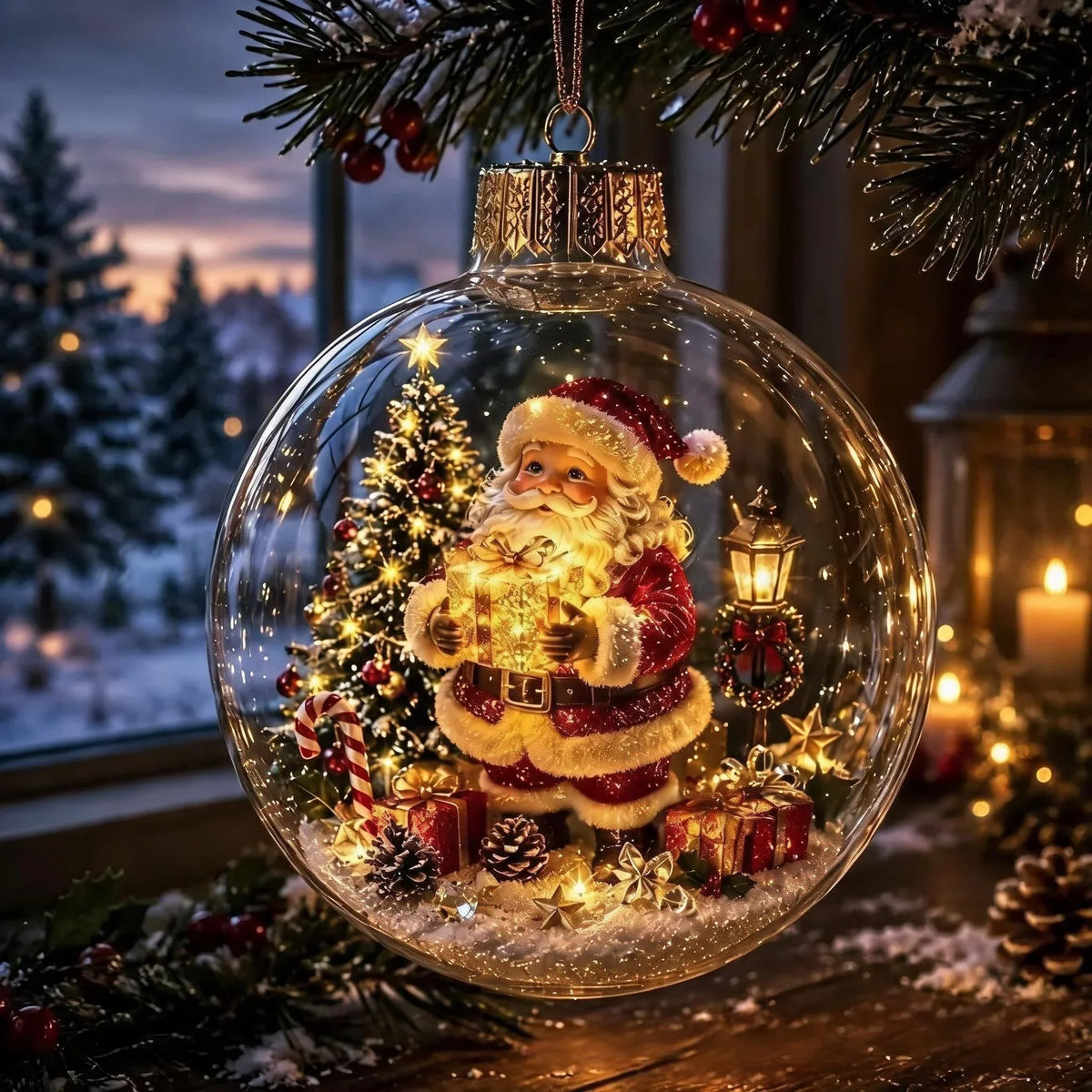 LuminaraCharm | Adorno navideño luminoso con escena invernal en miniatura
