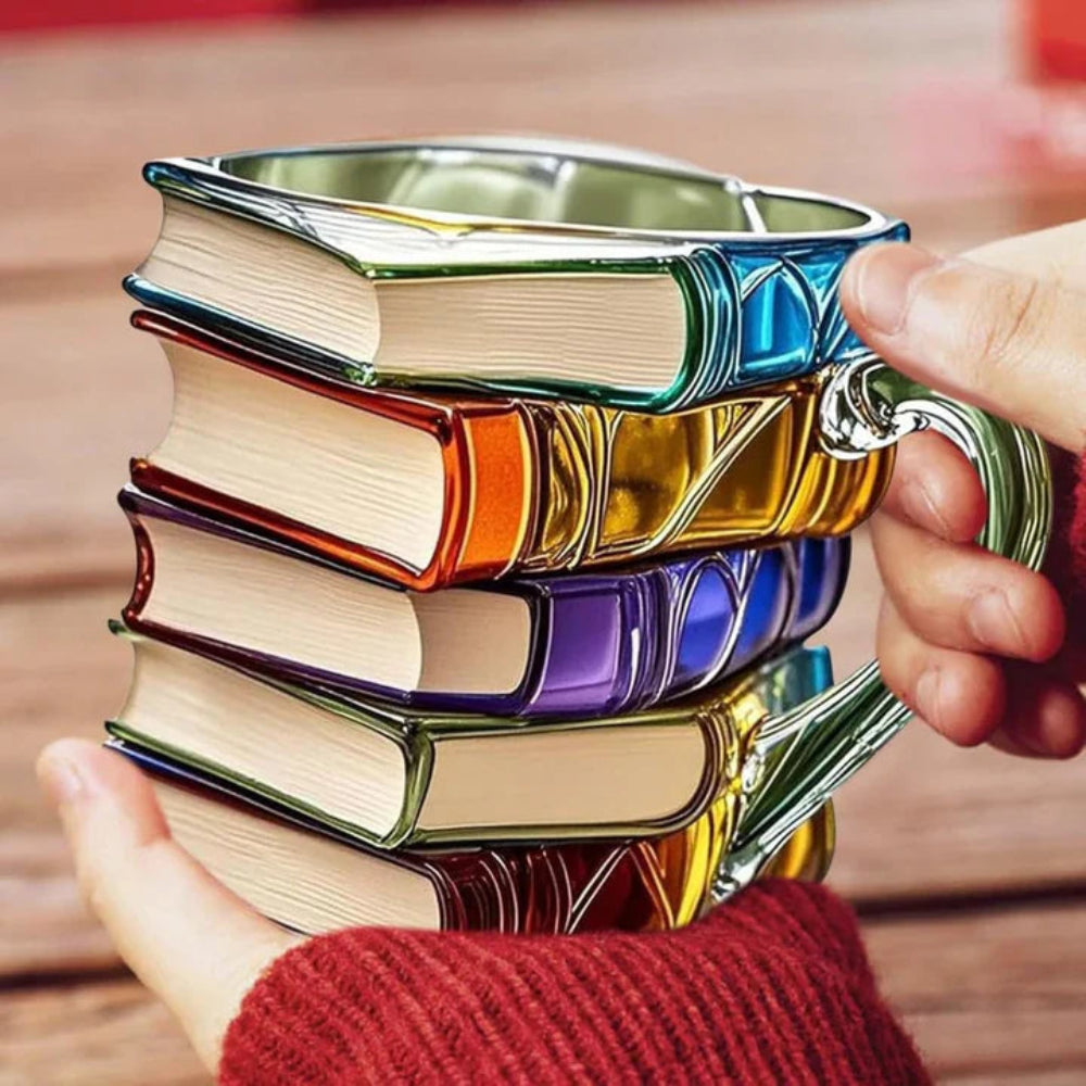 Leselia | Bicchiere in vetro a forma di pila di libri con manico, per caffè e tè