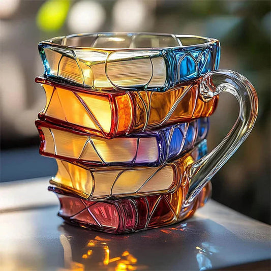 Leselia | Glasbecher in Bücherstapel-Form mit Henkel für Kaffee und Tee