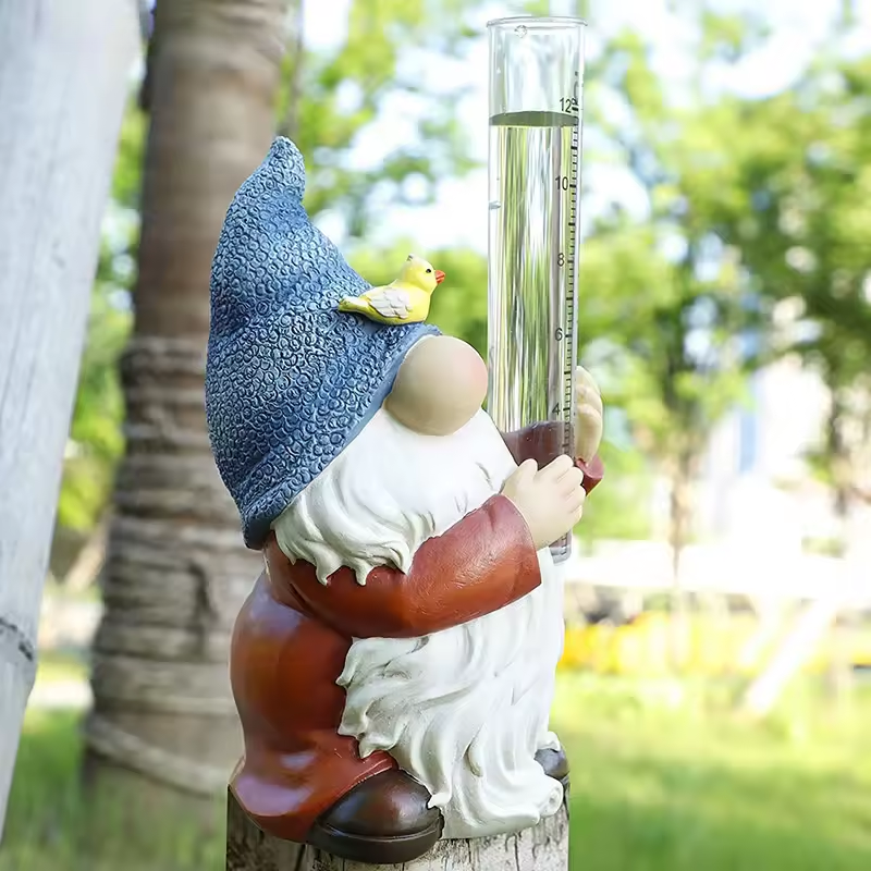 Nano da giardino con pluviometro | Figura decorativa da giardino | Resistente alle intemperie | Resina
