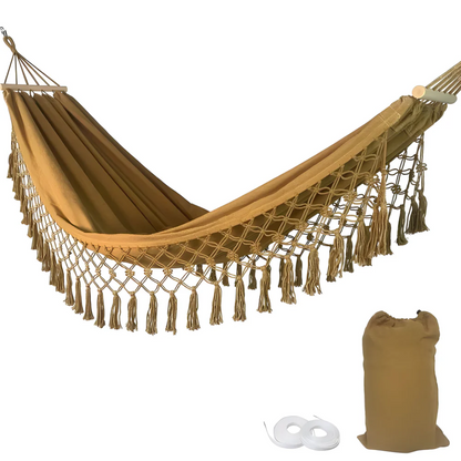Amaca boho in cotone | Stabile con stecche di legno | Fino a 200 kg