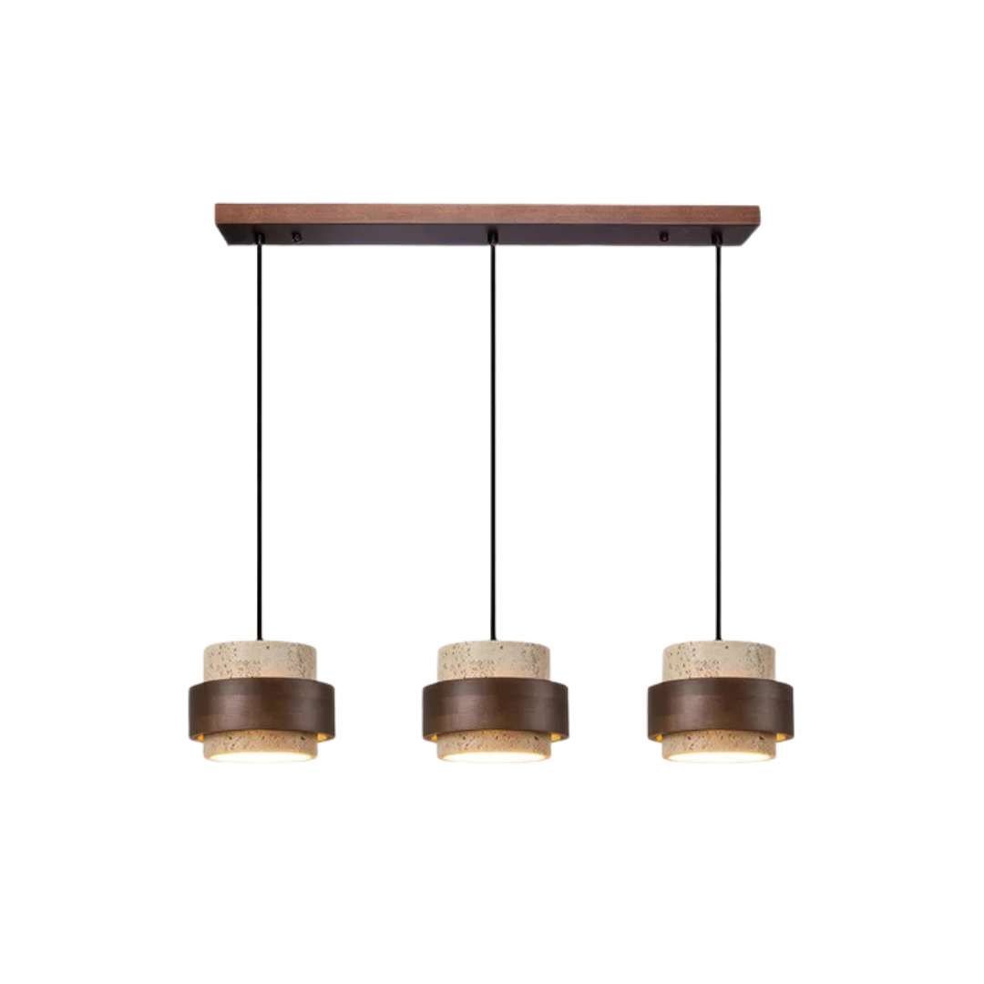 Vira Sabi | Lampada a sospensione in travertino e legno in stile Wabi-Sabi