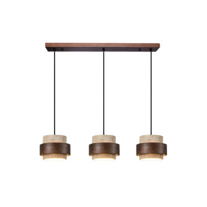 Vira Sabi | Lampada a sospensione in travertino e legno in stile Wabi-Sabi