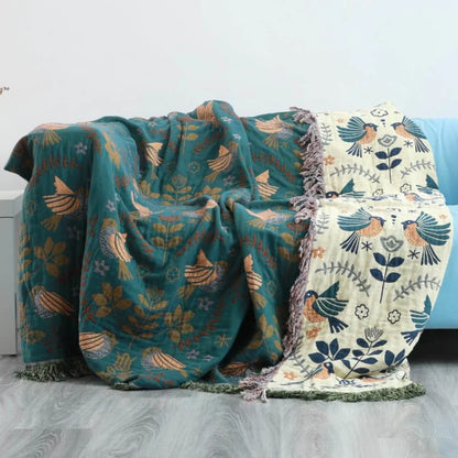 Scandinavian Reversible Blanket with Bird Motif – Stylish & Cozy