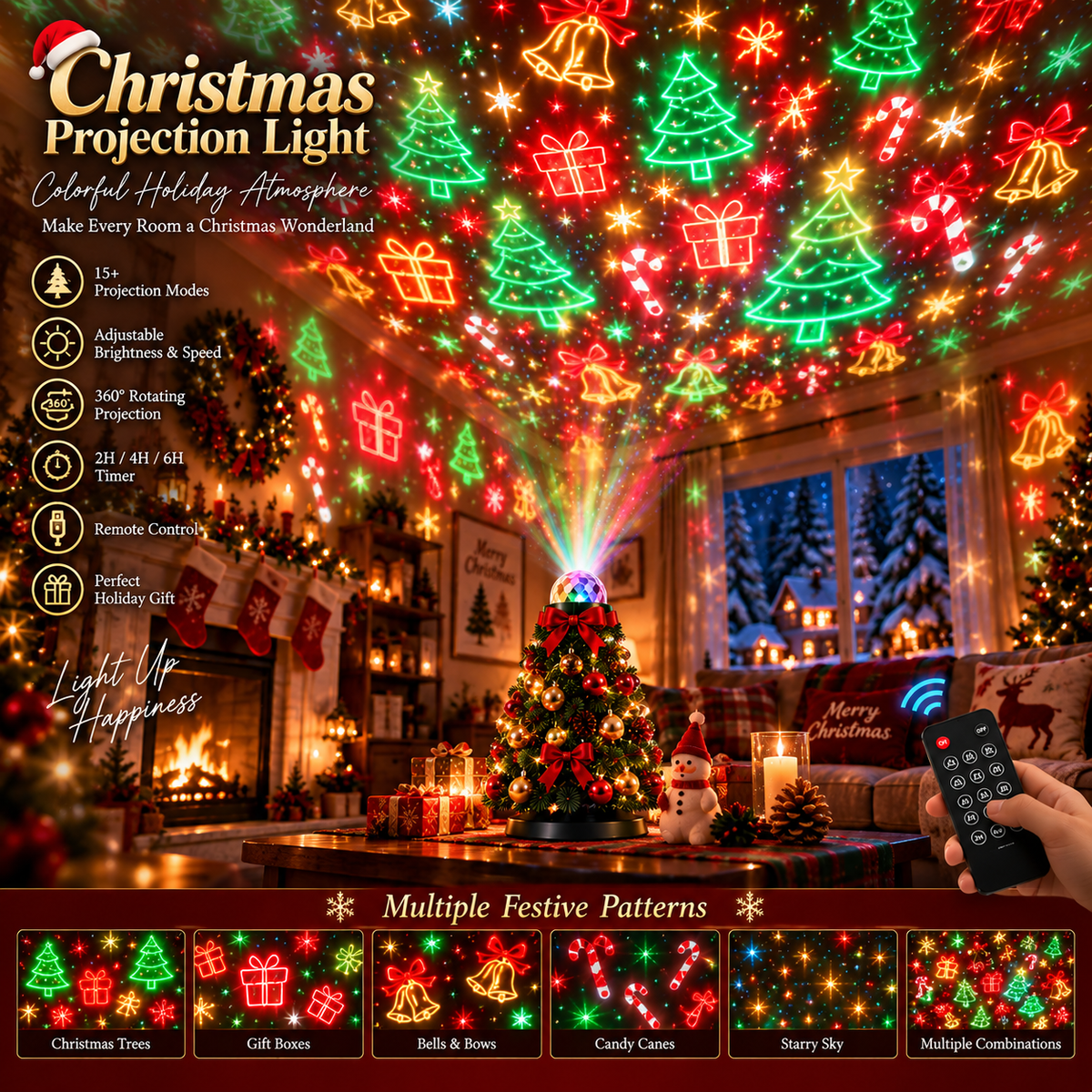 Projora | LED Weihnachtsbeleuchtung Projektor mit 15+ Motiven und Fernbedienung