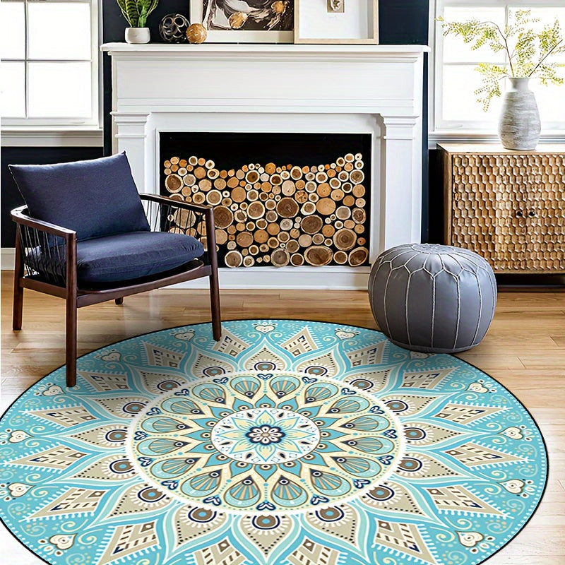 LunaWeave | Elegante tappeto rotondo Mandala | Lavabile e antiscivolo – Design boho per ambienti raffinati