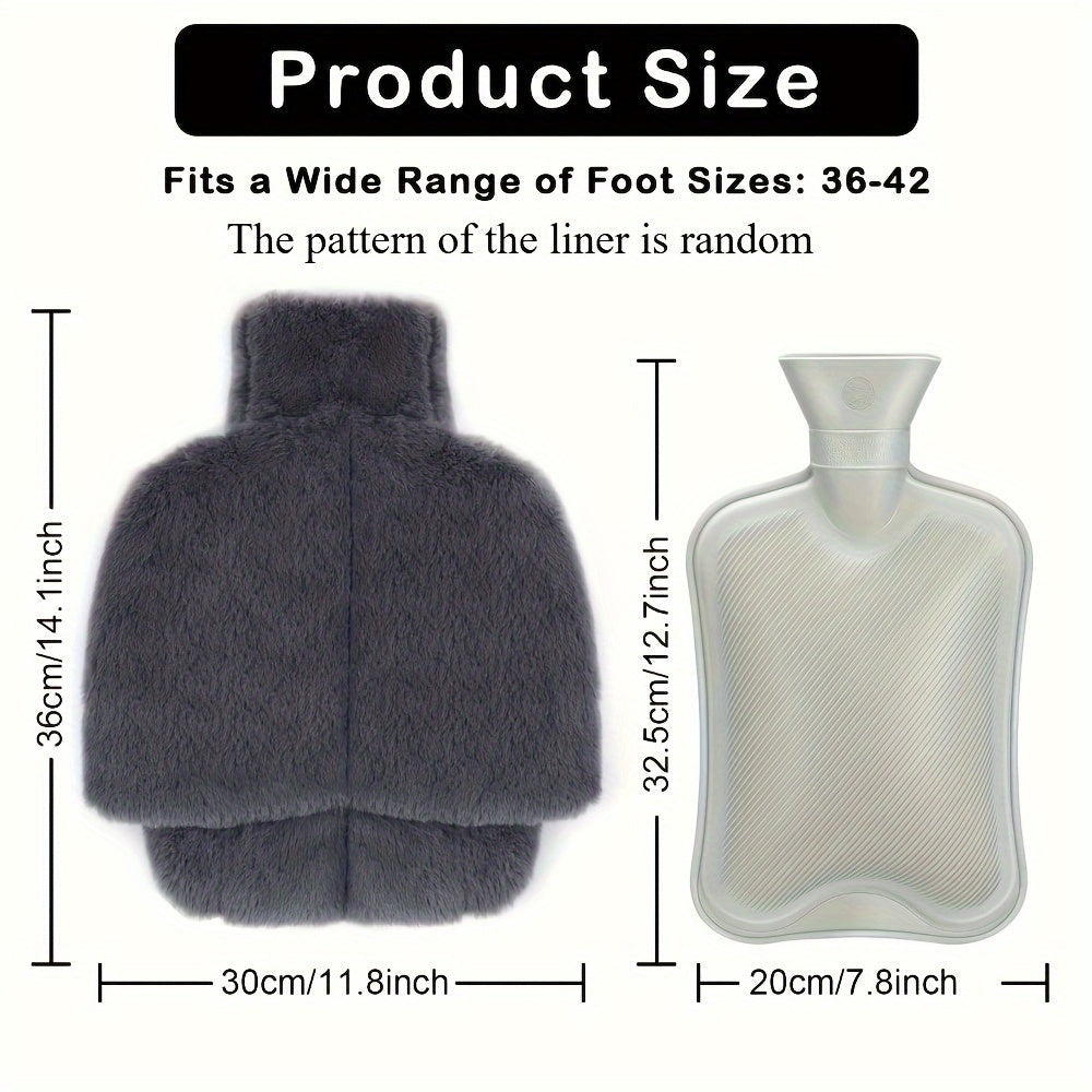 Pedova | Chauffe-pieds avec bouillotte de 2 litres et housse en peluche, pointure 36–42