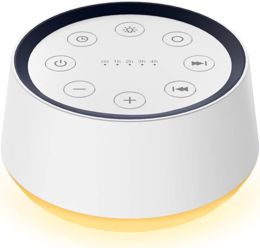Somnelo | White Noise Maschine mit Nachtlicht, 30 Klänge, 12 Lichtfarben und Timer
